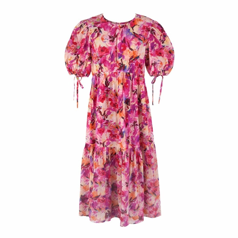 NEW Ulla Johnson Collage Dress Women 4 Azalea Tiered Cotton Silk Midi SOLD OUT! - Picture 3 of 15